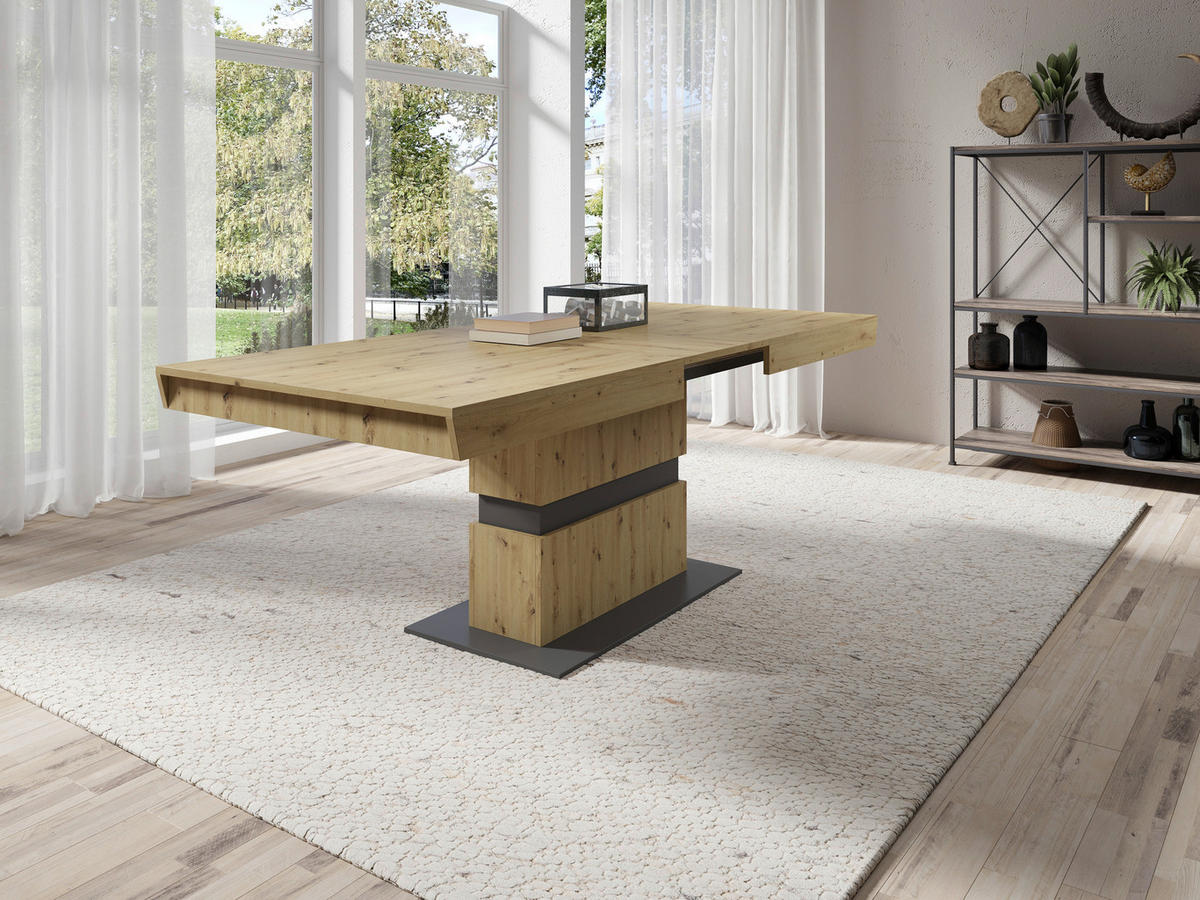 ESSTISCH Dunkelgrau, Eiche Artisan rechteckig  ausziehbar, lichtecht, in verschiedenen Größen erhältlich, in verschiedenen Holzdekoren erhältlich  - Dunkelgrau/Eiche Artisan, MODERN, Holzwerkstoff (160/90/75cm) - MID.YOU