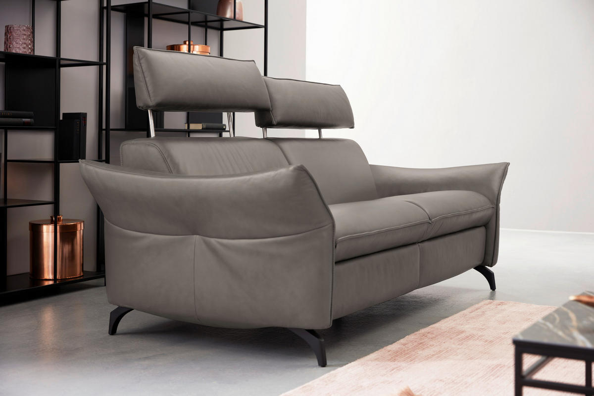3-SITZER-SOFA in Echtleder Graubraun  - Anthrazit/Graubraun, Design, Leder/Metall (224/94/95cm) - Himolla