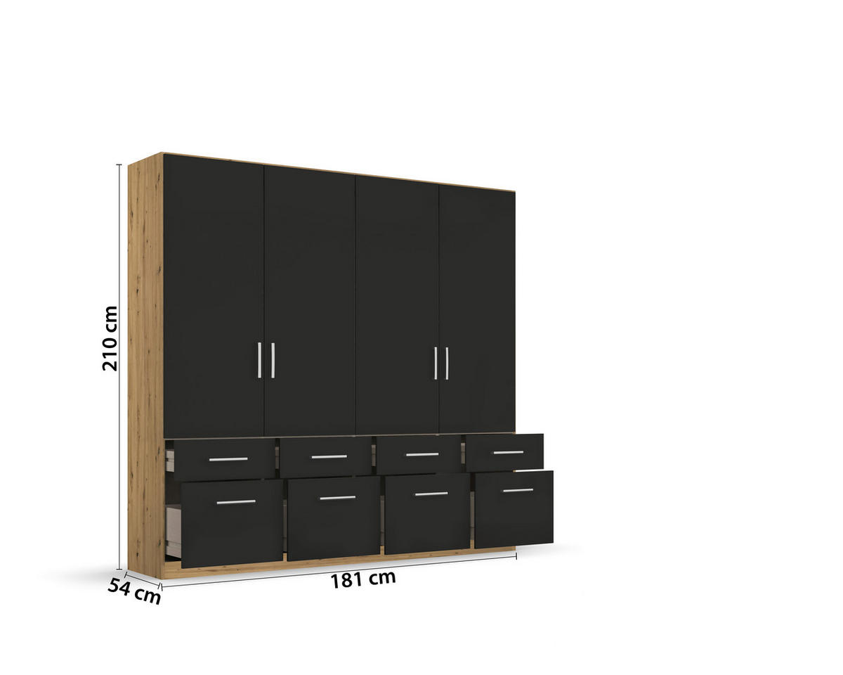 DREHTÜRENSCHRANK in Eiche Artisan, Grau  - Chromfarben/Eiche Artisan, Modern, Holzwerkstoff/Kunststoff (181/210/54cm) - Rauch Möbel