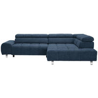 ECKSOFA Dunkelblau Webstoff  - Dunkelgrau/Silberfarben, Design, Textil/Metall (295/201cm) - Hom`in