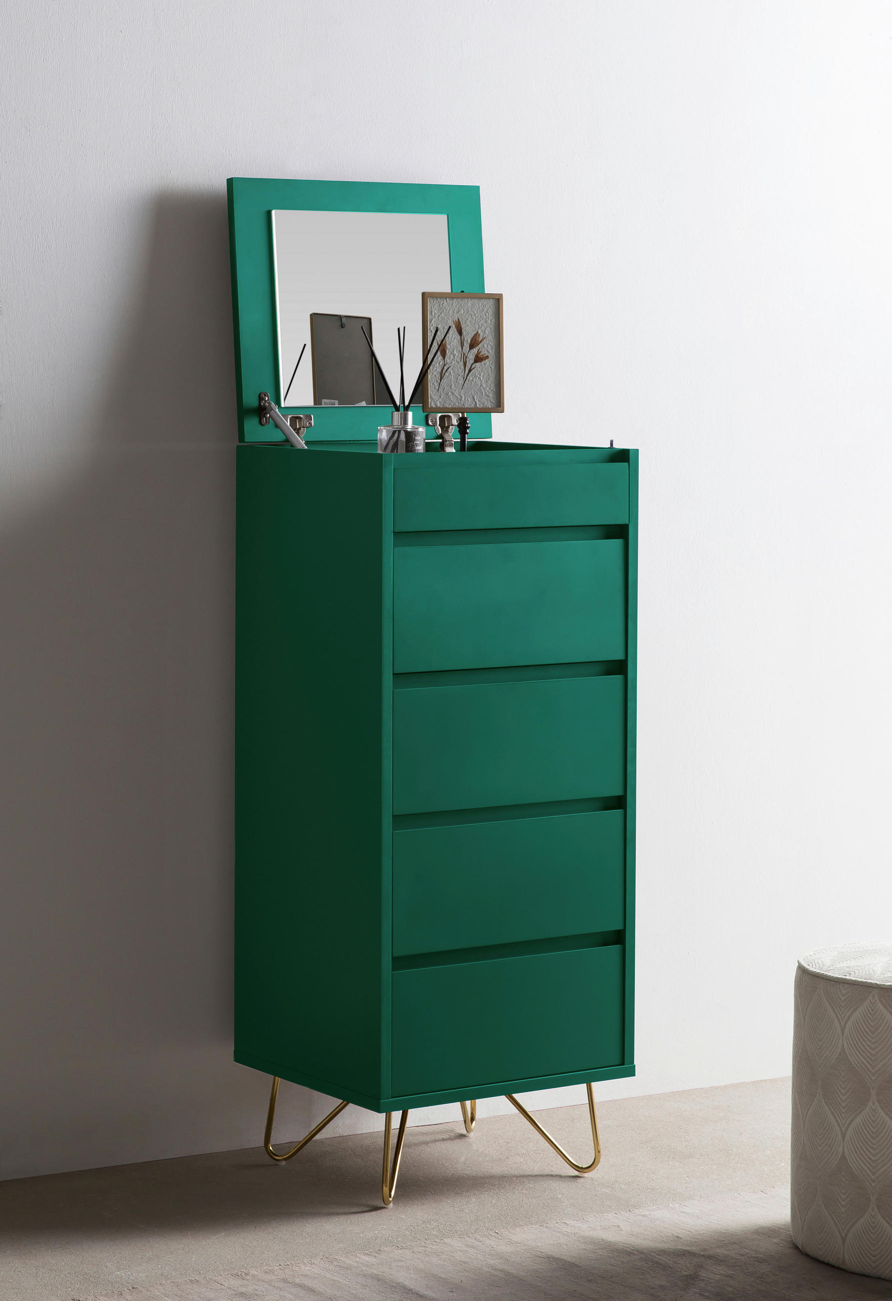 KOMMODE  in 45/110/40 cm  - Messingfarben/Grün, Design, Holzwerkstoff/Metall (45/110/40cm)