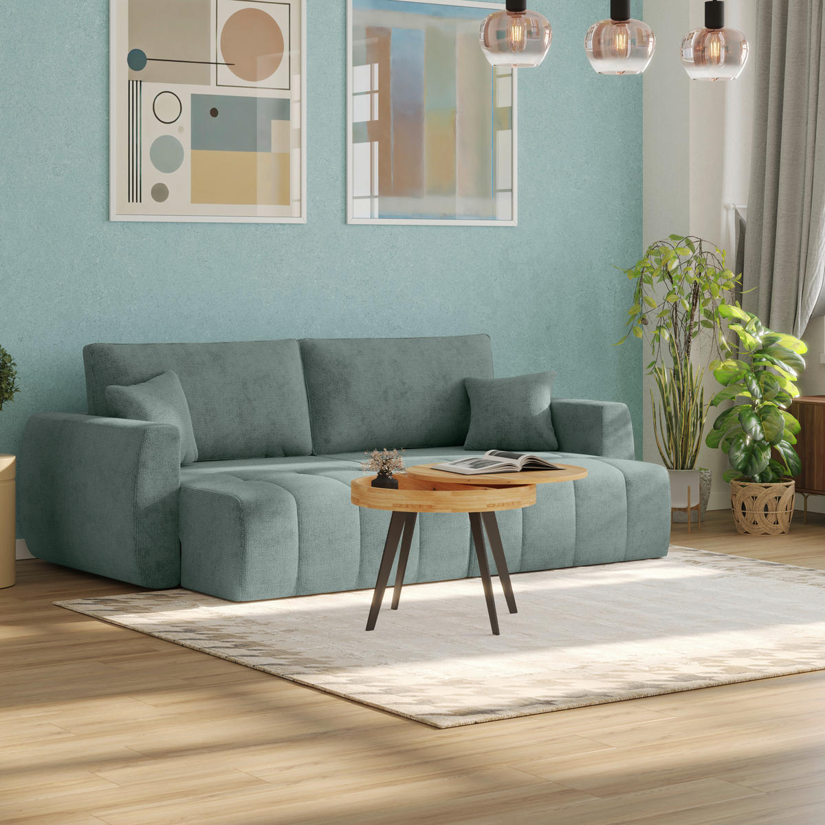 SCHLAFSOFA  mit Stoffauswahl Webstoff Petrol  - Petrol/Schwarz, MODERN, Holz/Textil (245/74-90/104cm) - MID.YOU