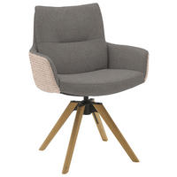 ARMLEHNSTUHL  Beinauswahl, Sitzfläche 360° drehbar, Stoff-/Lederauswahl Flachgewebe  Anthrazit, Hellgrau  - Anthrazit/Beige, Design, Holz/Textil (62/90/68cm) - Valnatura