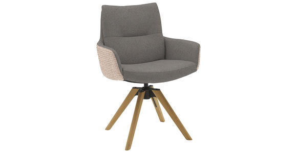 ARMLEHNSTUHL  Beinauswahl, Sitzfläche 360° drehbar, Stoff-/Lederauswahl Flachgewebe  Anthrazit, Hellgrau  - Anthrazit/Beige, Design, Holz/Textil (62/90/68cm) - Valnatura