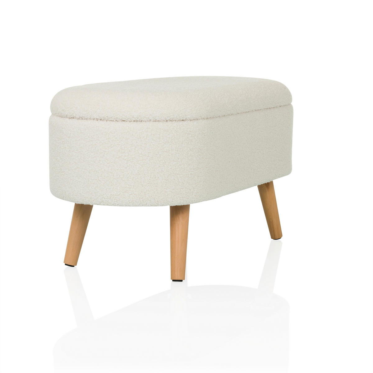 HOCKER Bouclé Weiß  - Eichefarben/Weiß, MODERN, Holzwerkstoff/Textil (82/43/47cm) - MID.YOU