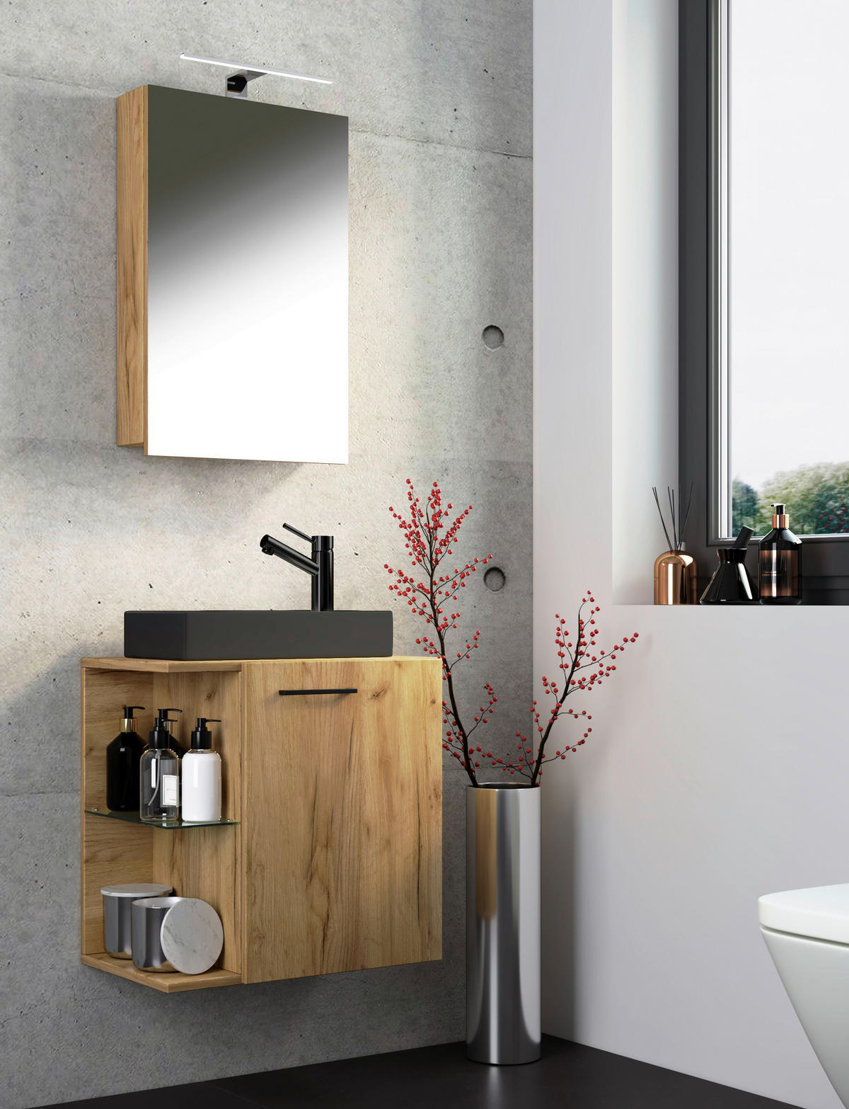 GÄSTEBAD 52 cm  - Honigeiche/Silberfarben, MODERN, Glas/Keramik (52cm) - MID.YOU