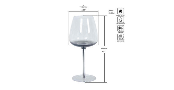 WEINGLAS 600 ml  - Grau, Trend, Glas (10,2/22,6cm) - Novel