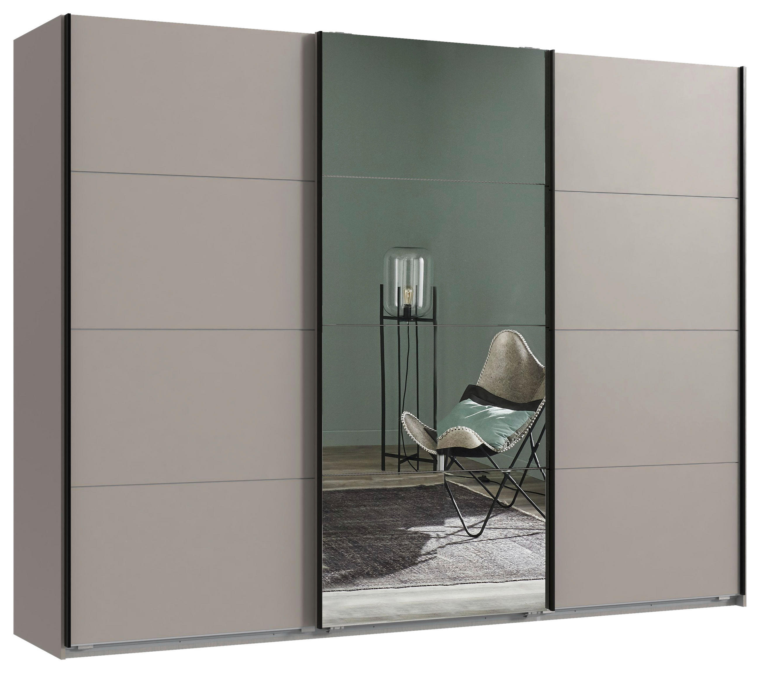 SCHWEBETÜRENSCHRANK Graphitfarben, Sahara  - Schwarz/Graphitfarben, Design, Glas/Holzwerkstoff (270/208/65cm) - Carryhome