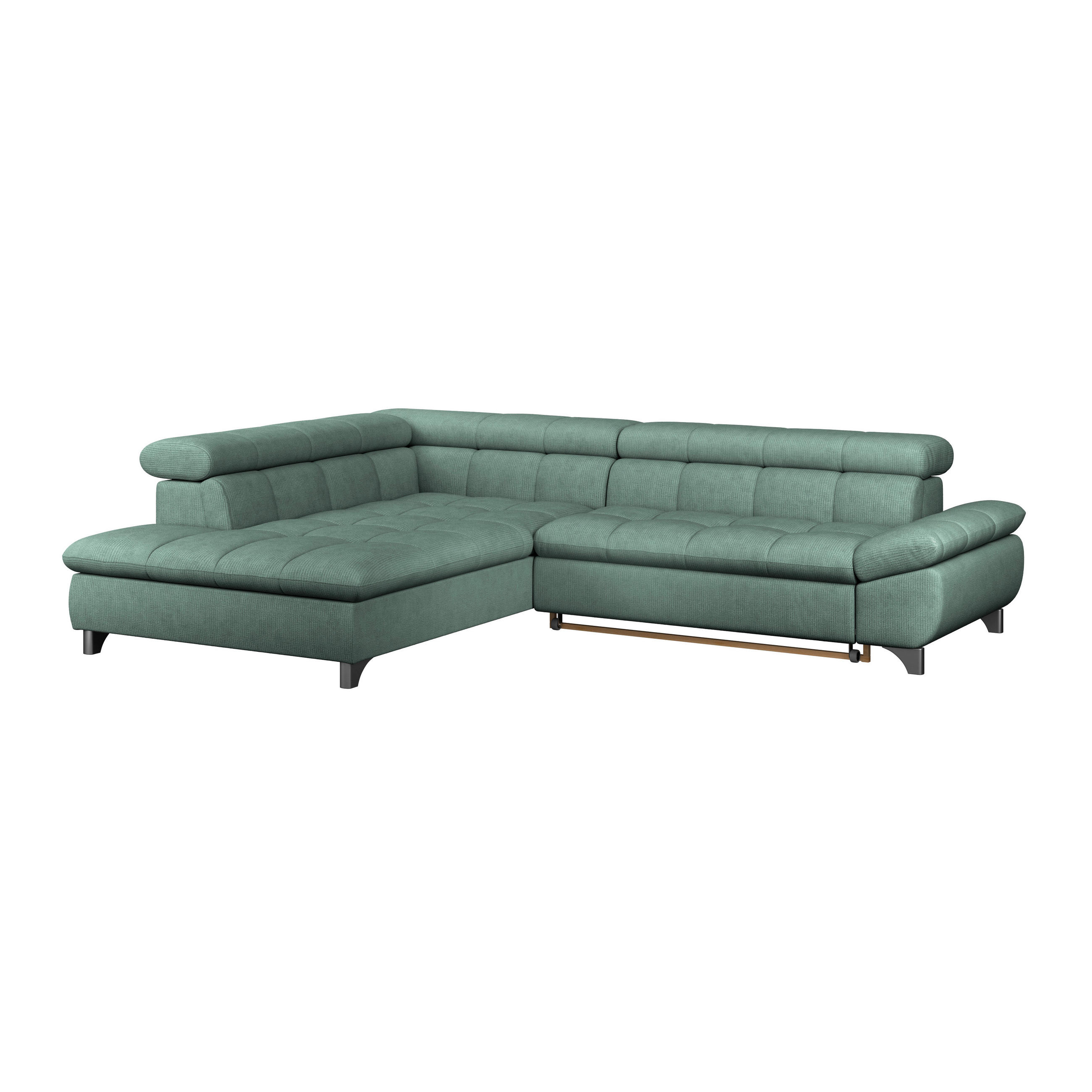 ECKSOFA Dunkelgrün Chenille Schlaffunktion, Kopfteilverstellung  - Chromfarben/Dunkelgrün, KONVENTIONELL, Textil/Metall (234/312cm) - Livetastic