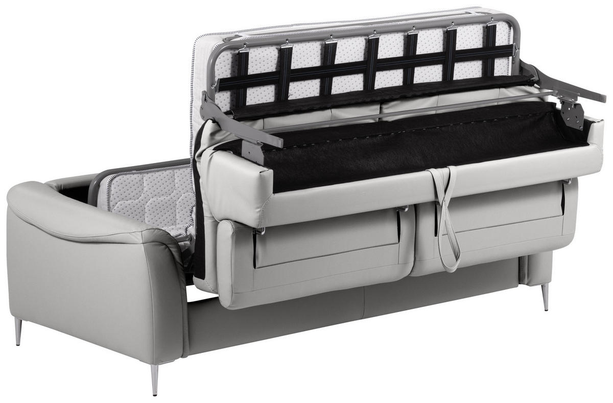 SCHLAFSOFA in Lederlook Echtleder Platinfarben  - Platinfarben, Design, Leder/Textil (203/77-98/103cm) - MID.YOU