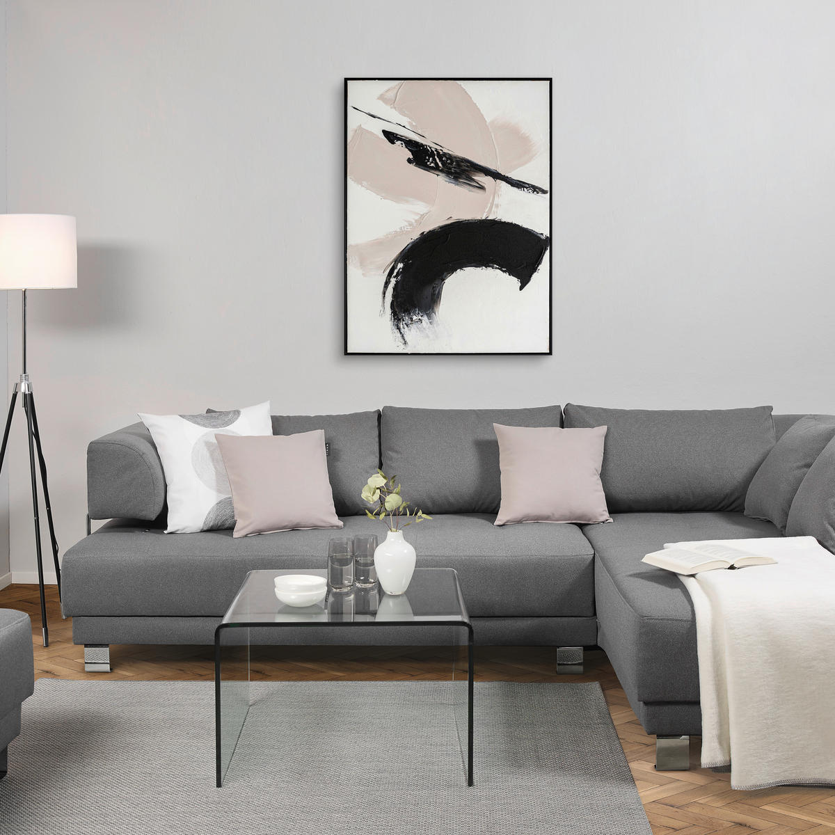ÖLGEMÄLDE Abstraktes Schwarz, Weiß 90/120 cm  - Silberfarben/Schwarz, LIFESTYLE, Holz/Kunststoff (90/120cm) - Monee