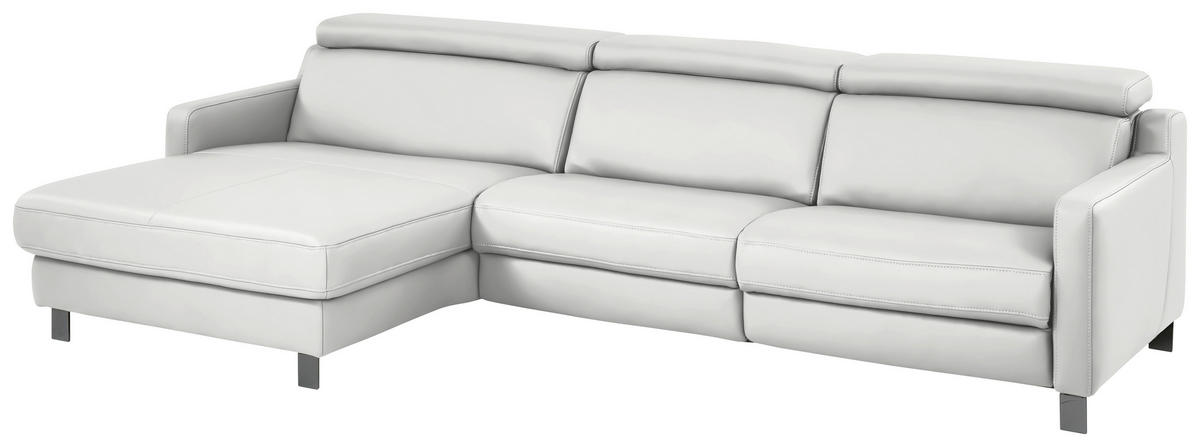 ECKSOFA in Echtleder Hellgrau  - Hellgrau/Schwarz, Design, Leder/Metall (176/291cm) - Valdera