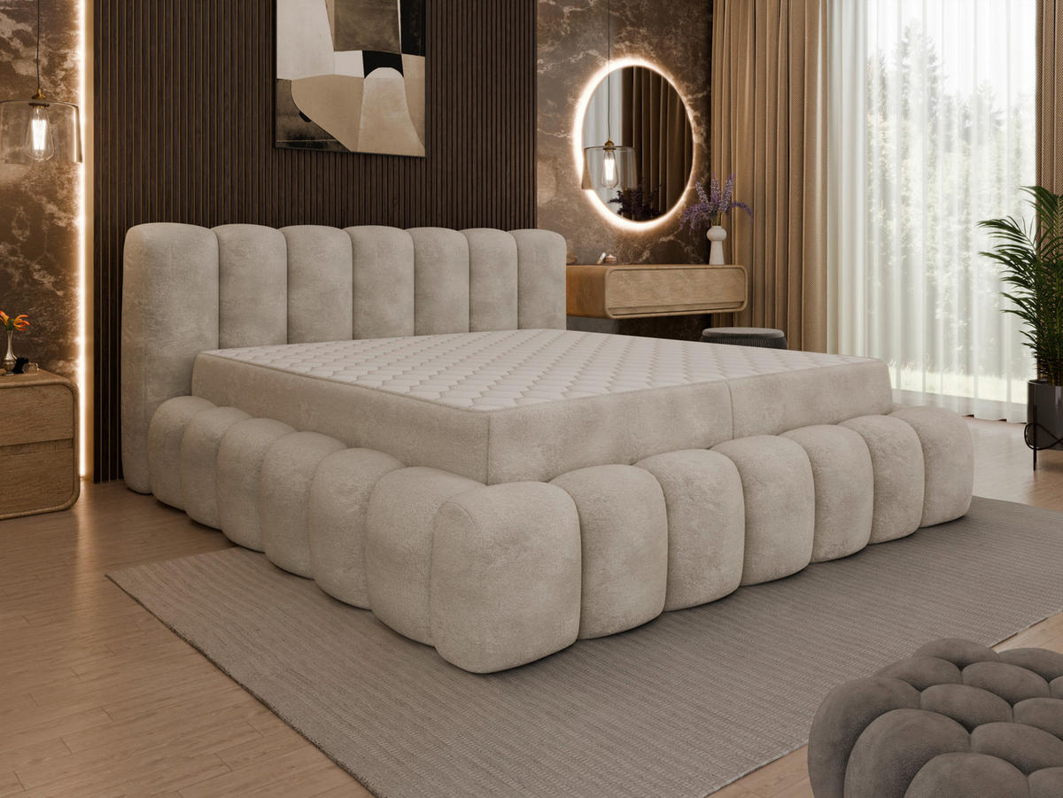 POLSTERBETT Lattenrost, Bettkasten 180/200 cm  in Creme  - Birkefarben/Creme, Trend, Holz/Kunststoff (180/200cm) - Esposa