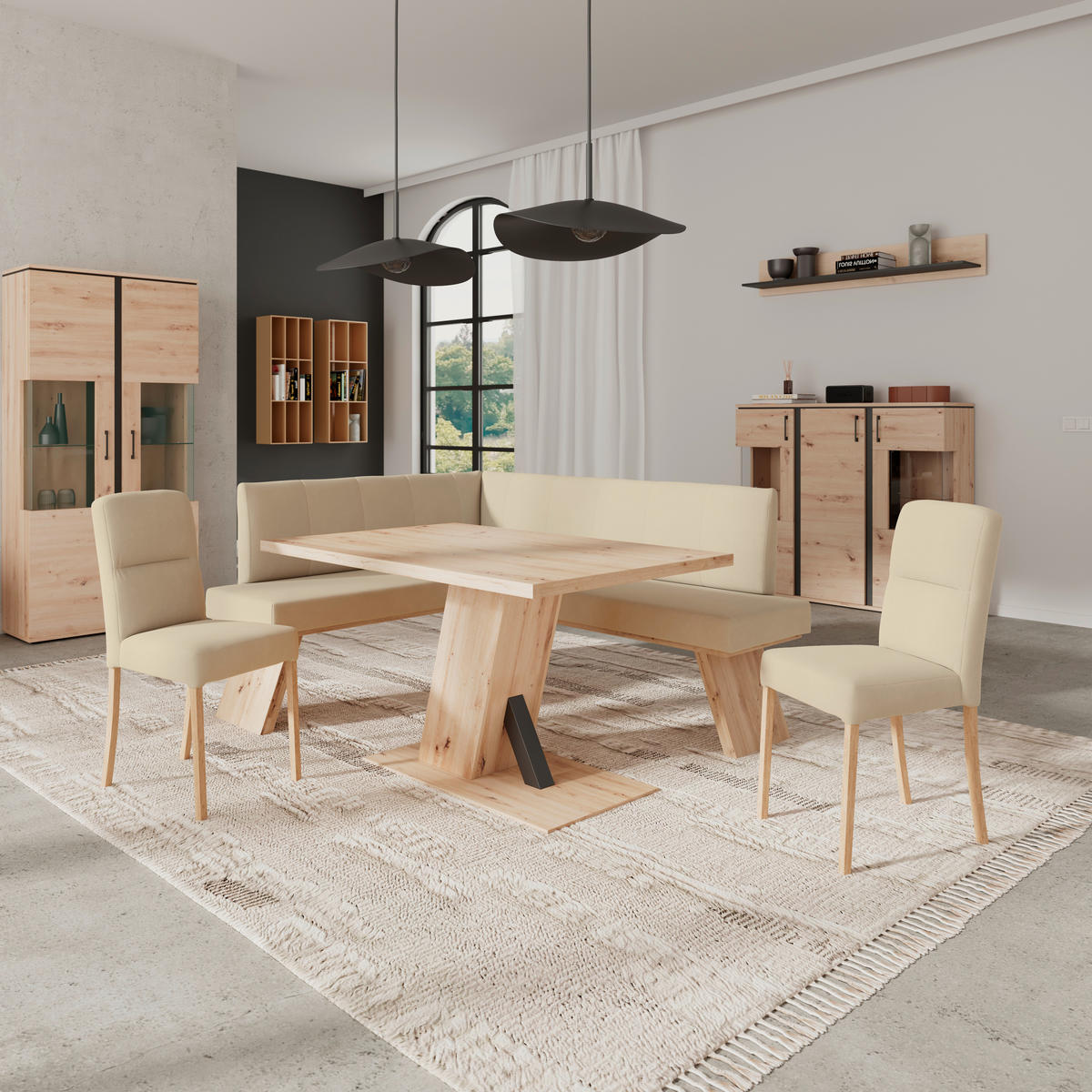 ECKBANK 140/160 cm Webstoff Beige   - Eichefarben/Beige, KONVENTIONELL, Textil (140/160cm) - Livetastic