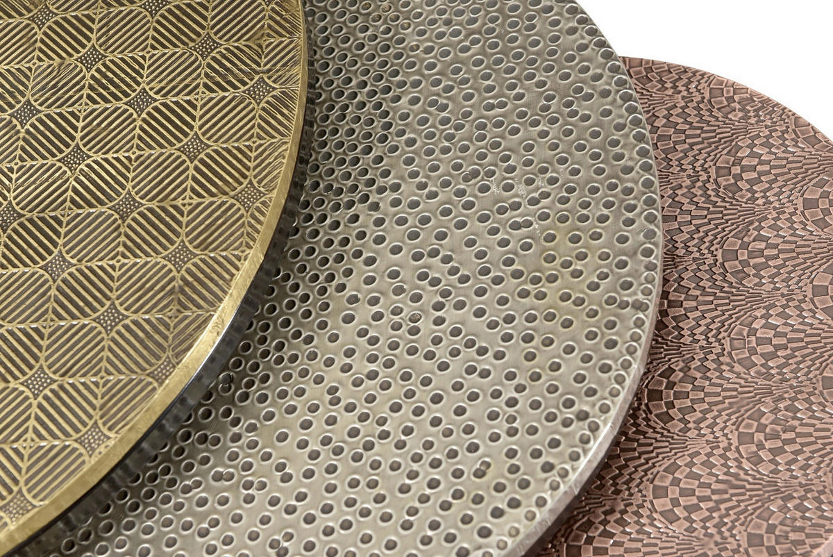 BEISTELLTISCHSET Mangoholz massiv rund Schwarz, Goldfarben, Kupferfarben, Messingfarben  - Messingfarben/Goldfarben, Design, Holz/Holzwerkstoff (45-38-28/45-38-28/49-44-39cm) - MID.YOU