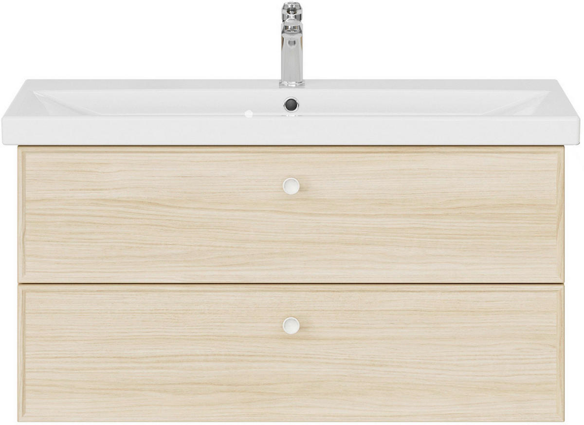 WASCHTISCHKOMBI 100 cm  - Edelstahlfarben/Eichefarben, MODERN, Keramik/Holzwerkstoff (100cm) - Sadena