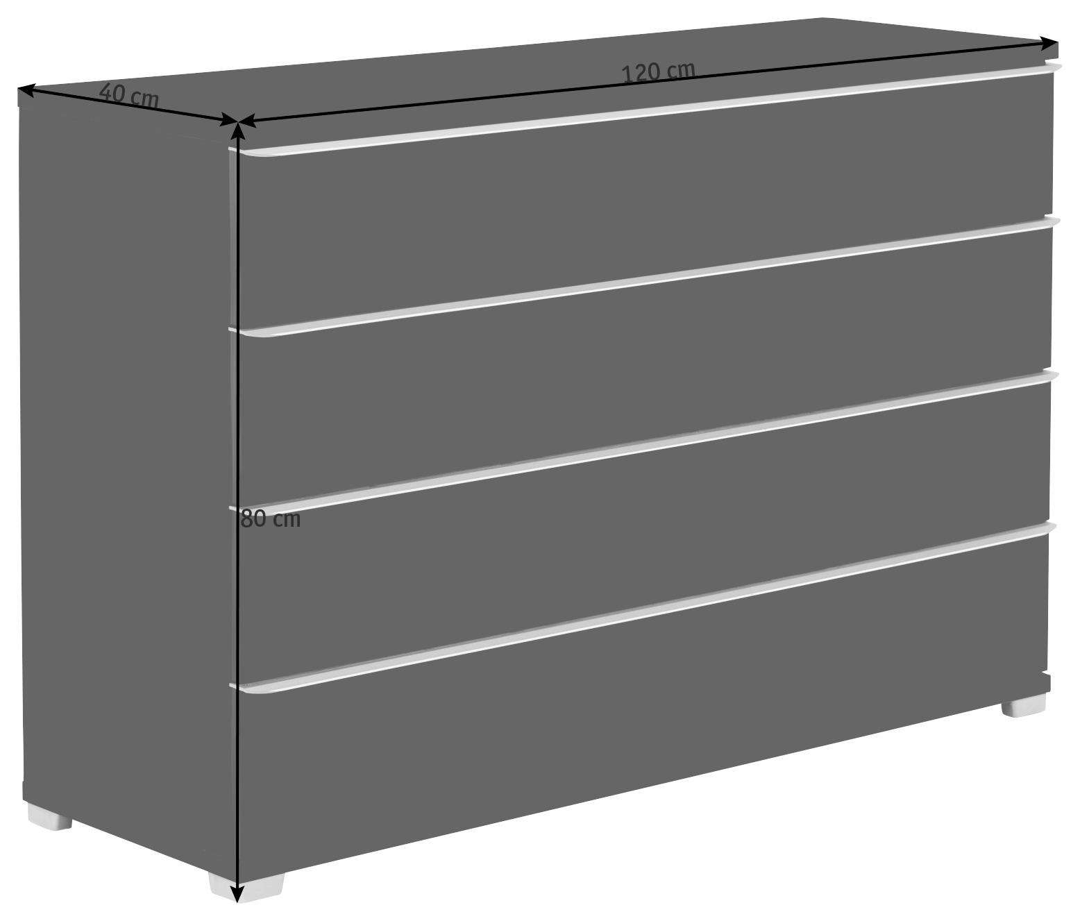 BYRÅ 120/80/40 cm  - aluminiumfärgad/antracit, Basics, trämaterial/glas (120/80/40cm) - Moderano