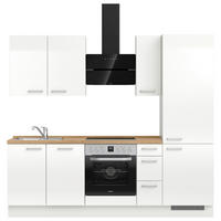 KÜCHENBLOCK 240 cm   in Eichefarben, Weiß Hochglanz  - Edelstahlfarben/Eichefarben, MODERN, Holzwerkstoff/Metall (240cm) - Nobilia