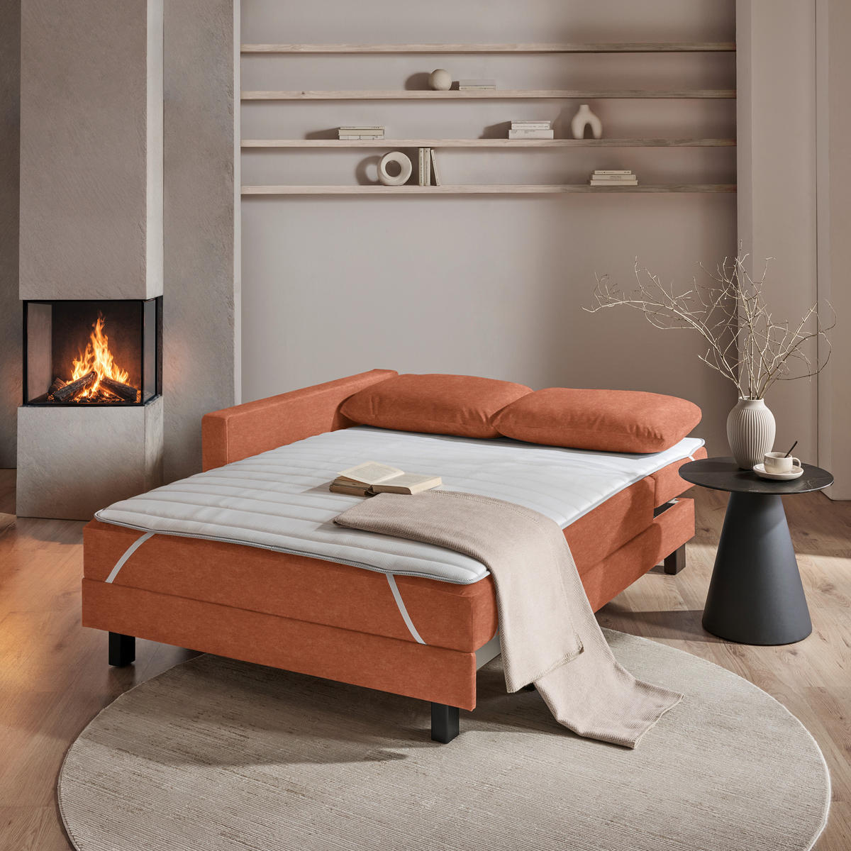 LIEGE  in Velours Rostfarben  - Eiche dunkel/Rostfarben, MODERN, Holz/Textil (137/72/155cm) - Joka