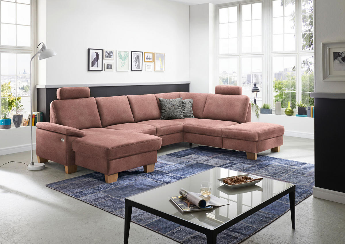 WOHNLANDSCHAFT in Velours Flieder  - Eichefarben/Flieder, Konventionell, Holz/Textil (167/316/235cm) - Beldomo System