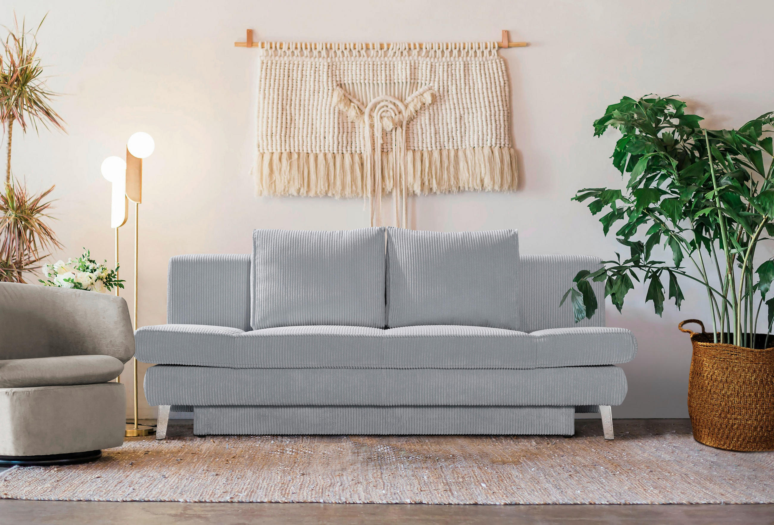 SCHLAFSOFA in Cord Grau  - Chromfarben/Grau, Design, Textil/Metall (200/85/90cm) - Xora