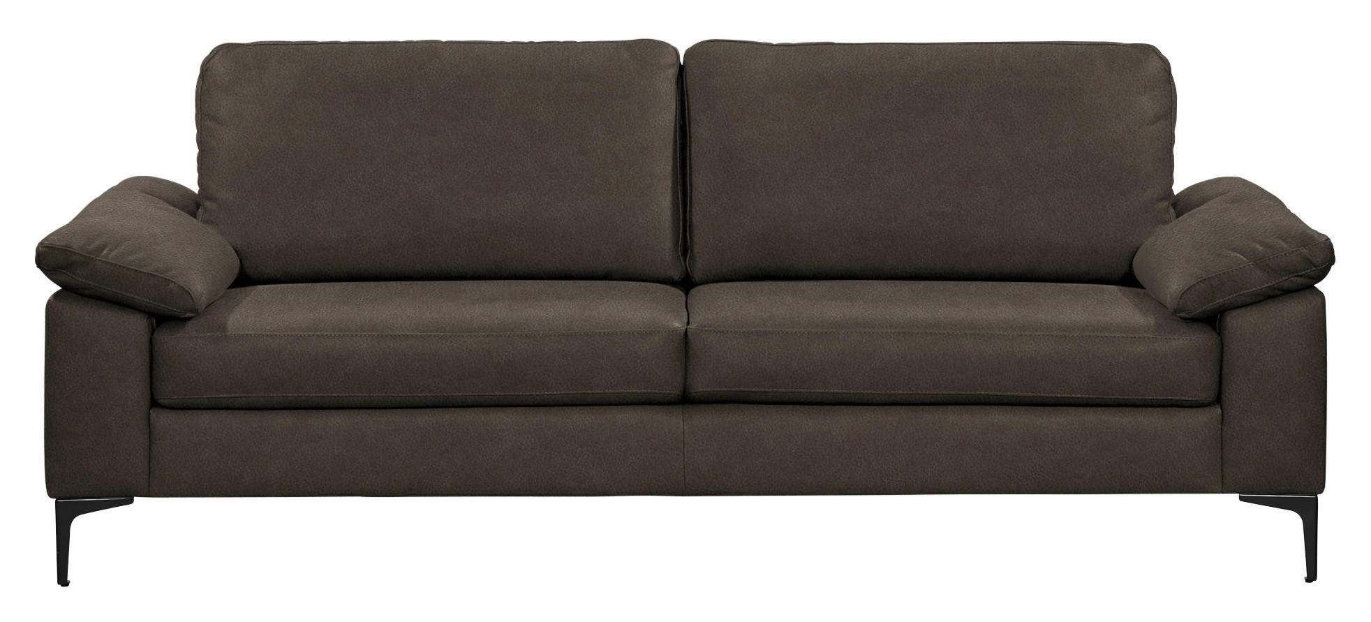 3-SITZER-SOFA  in Echtleder Dunkelbraun   - Dunkelbraun/Schwarz, Design, Leder/Metall (224/86/97cm) - Schöner Wohnen