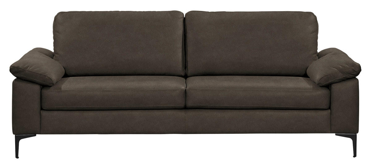 3-SITZER-SOFA  in Echtleder Dunkelbraun   - Dunkelbraun/Schwarz, Design, Leder/Metall (224/86/97cm) - Schöner Wohnen