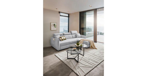 ECKSOFA Hellgrau Flachgewebe  inkl. Schlaffunktion, Rücken echt, Kopfteilverstellung, Stauraum, Liegefläche im Originalstoff  - Hellgrau/Schwarz, MODERN, Kunststoff/Textil (182/237cm) - Carryhome