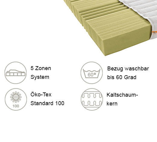 KALTSCHAUMMATRATZE 140/200 cm Höhe ca. 14 cm  - Weiss, Basics, Textil (140/200cm) - Boxxx