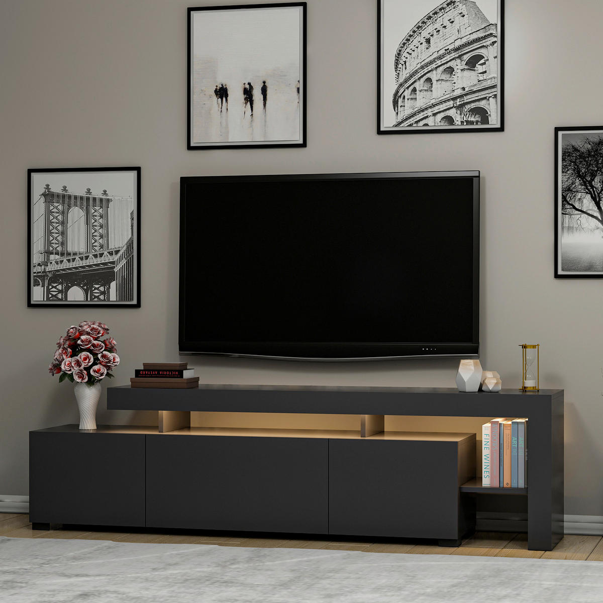 LOWBOARD Beliz TV-Schrank  in 192/53/37 cm  - Anthrazit, Design, Holzwerkstoff (192/53/37cm) - Livetastic