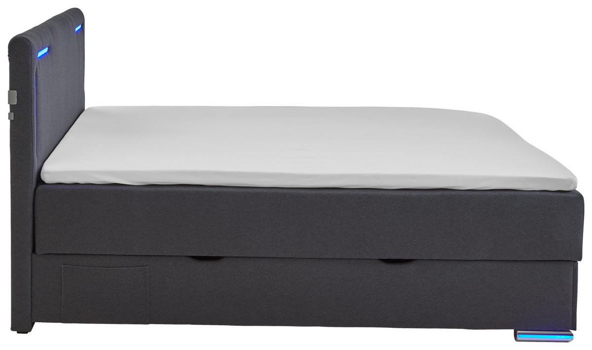 BOXSPRINGBETT 160/200 cm  in Anthrazit  - Anthrazit/Silberfarben, Design, Kunststoff/Textil (160/200cm) - Xora