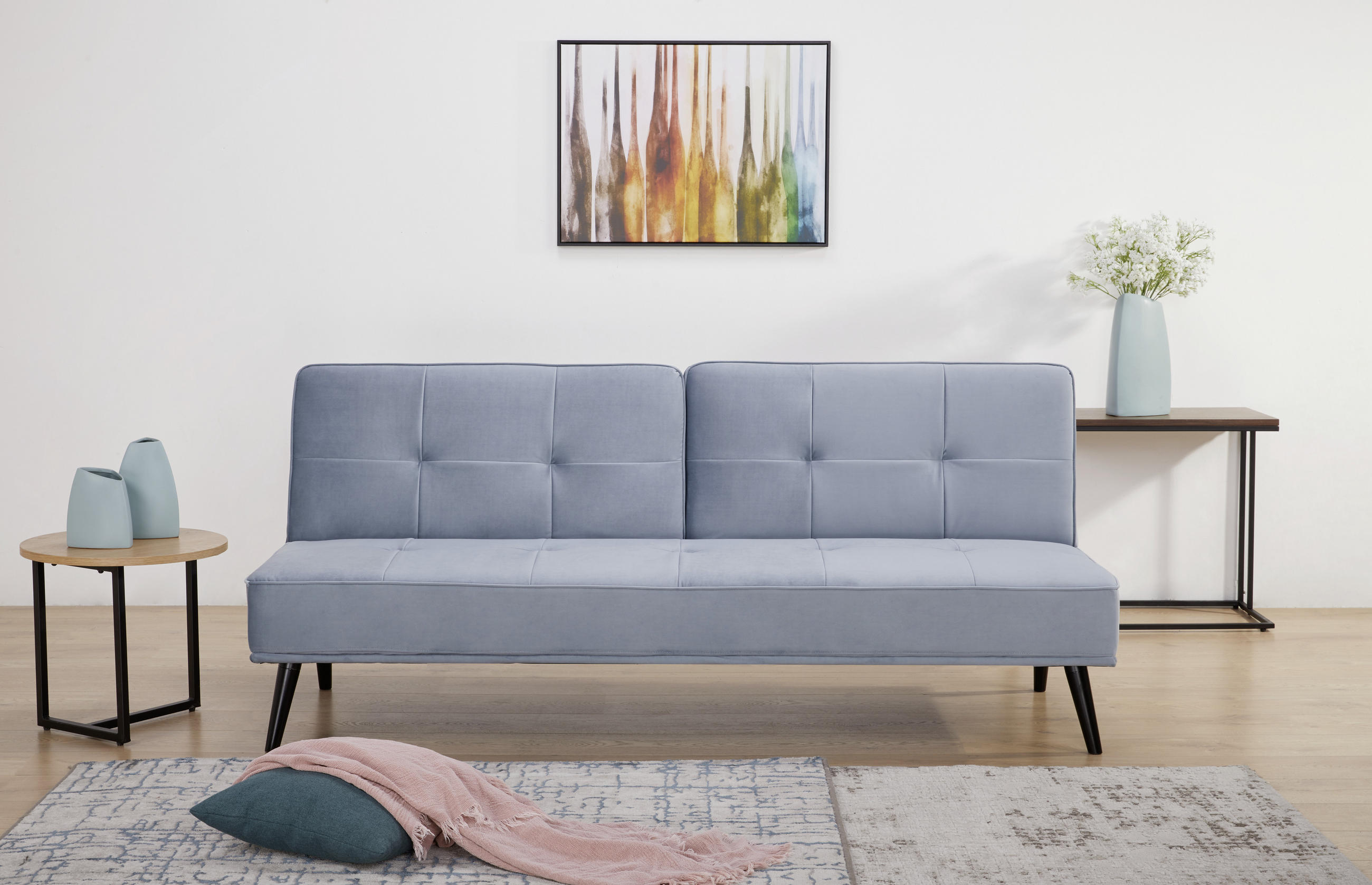 SCHLAFSOFA in Samt Hellblau  - Schwarz/Hellblau, Trend, Holz/Textil (191/81/81cm) - Ti'me