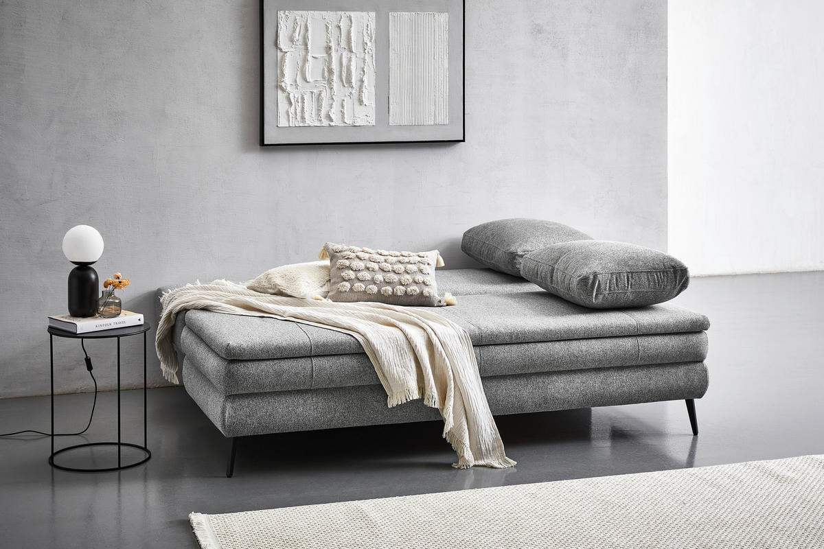 ZOFA S POSTELJNO FUNKCIJO,  siva tekstil  - črna/siva, Design, kovina/umetna masa (200/90/100cm) - Venda