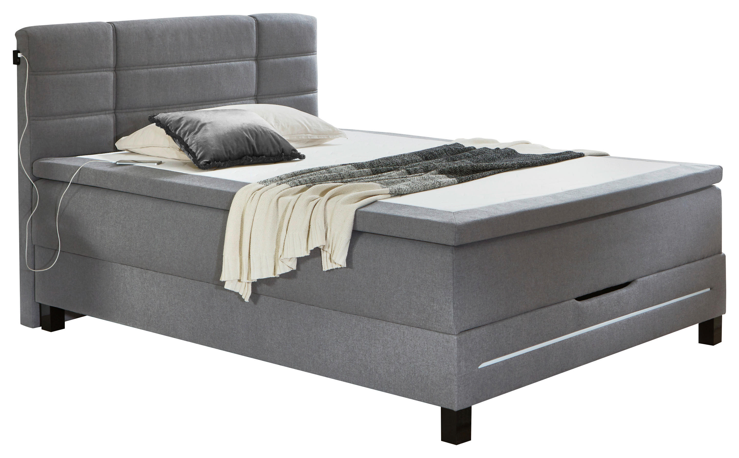BOXSPRINGBETT 140/200 cm  in Hellgrau  - Hellgrau/Schwarz, Design, Kunststoff/Textil (140/200cm) - Boxxx