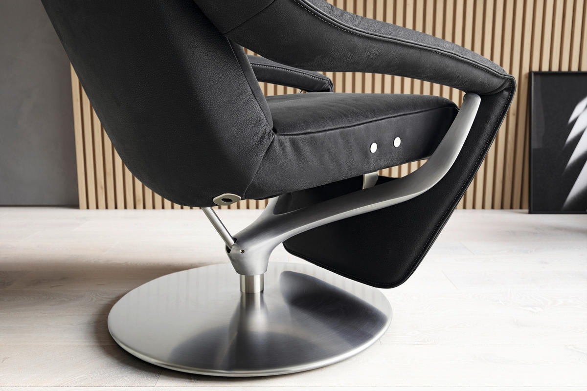 RELAXSESSEL in Leder Schwarz  - Schwarz/Grau, Design, Leder/Metall (77/113/91cm) - Koinor