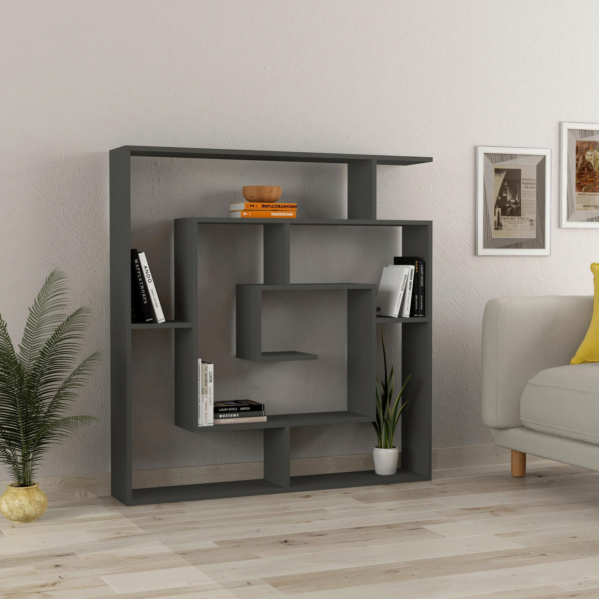 BOKHYLLA i 125/129/22 cm antracit  - antracit, Design, trämaterial (125/129/22cm) - Livetastic