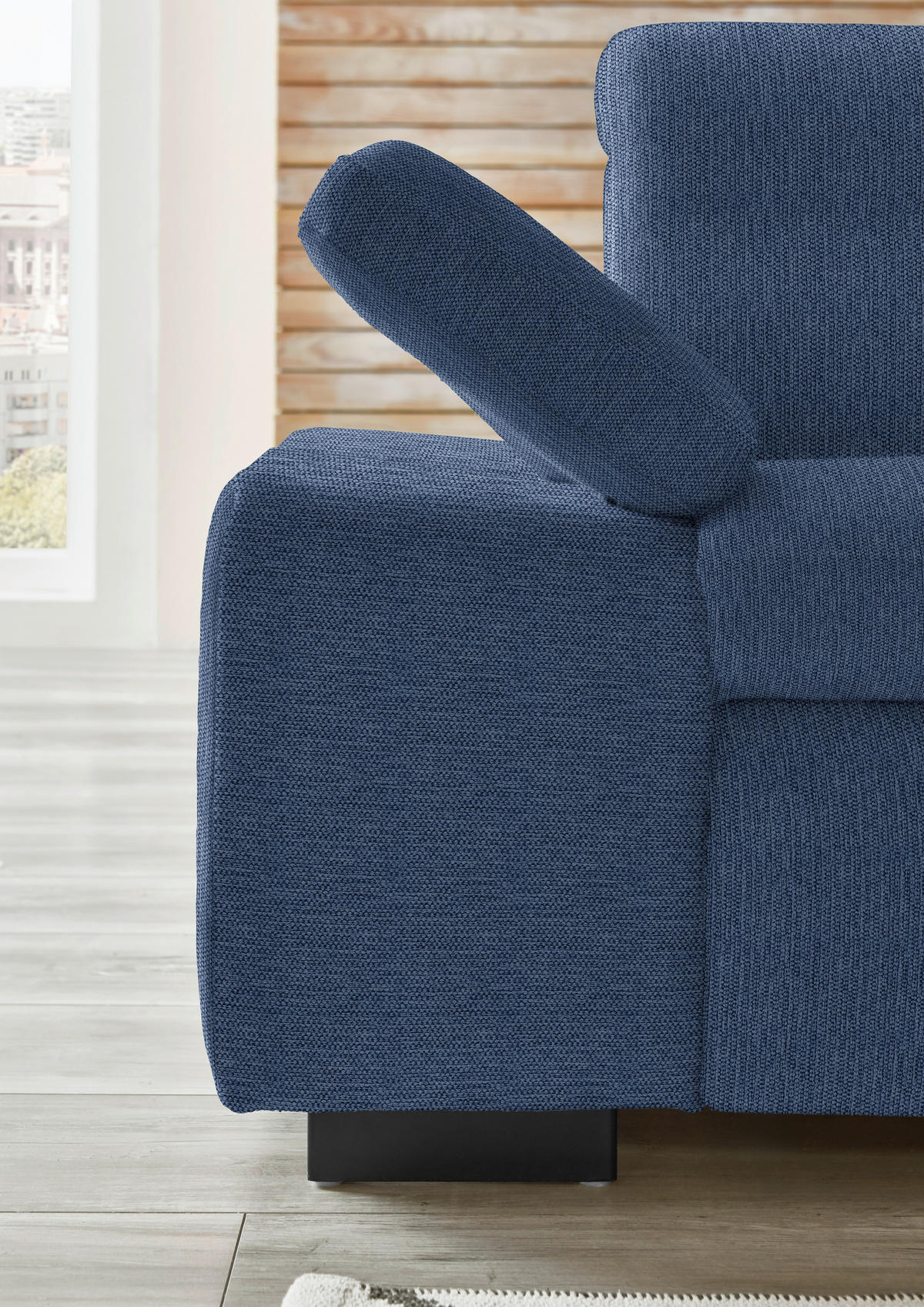ECKSOFA in Flachgewebe Dunkelblau  - Schwarz/Dunkelblau, Design, Textil/Metall (297/174cm) - Beldomo Style