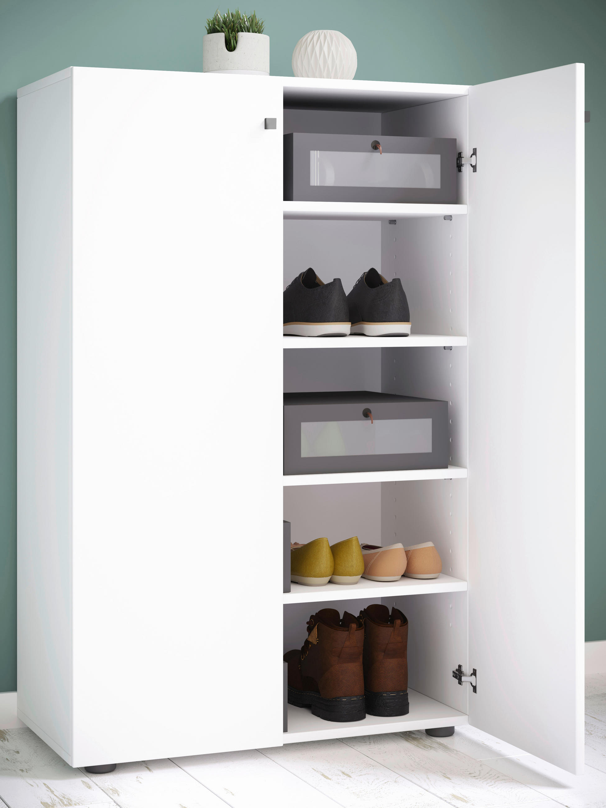 SCHUHSCHRANK Lona  in 70/110/39 cm  - Weiss/Silberfarben, Design, Holzwerkstoff/Kunststoff (70/110/39cm) - MID.YOU