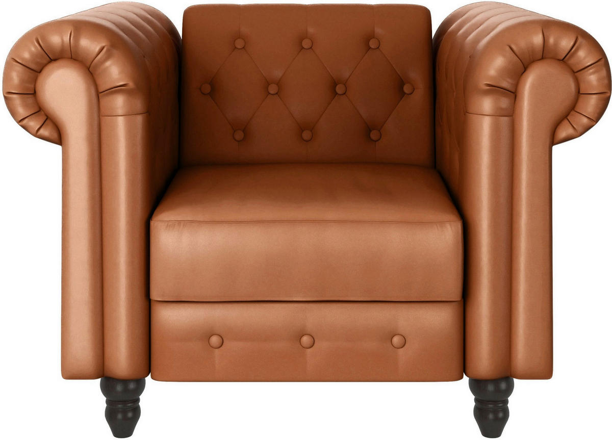 SESSEL in Lederlook Cognac  - Cognac/Schwarz, Basics, Holz/Textil (111/83/87cm) - Livetastic