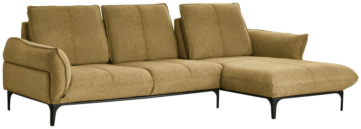 ECKSOFA in Webstoff Gelb  - Gelb/Schwarz, Natur, Textil (277/182cm) - Valnatura
