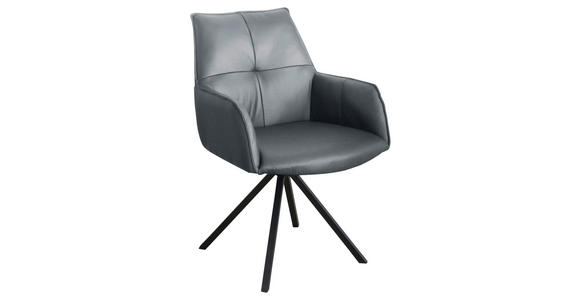 ARMLEHNSTUHL  Lederauswahl, Typenauswahl, inklusive Armlehnen, Sitzfläche 180° drehbar, automatische Rückholfunktion  - Anthrazit/Schwarz, Design, Leder/Metall (59,5/87,5/69cm) - Novel