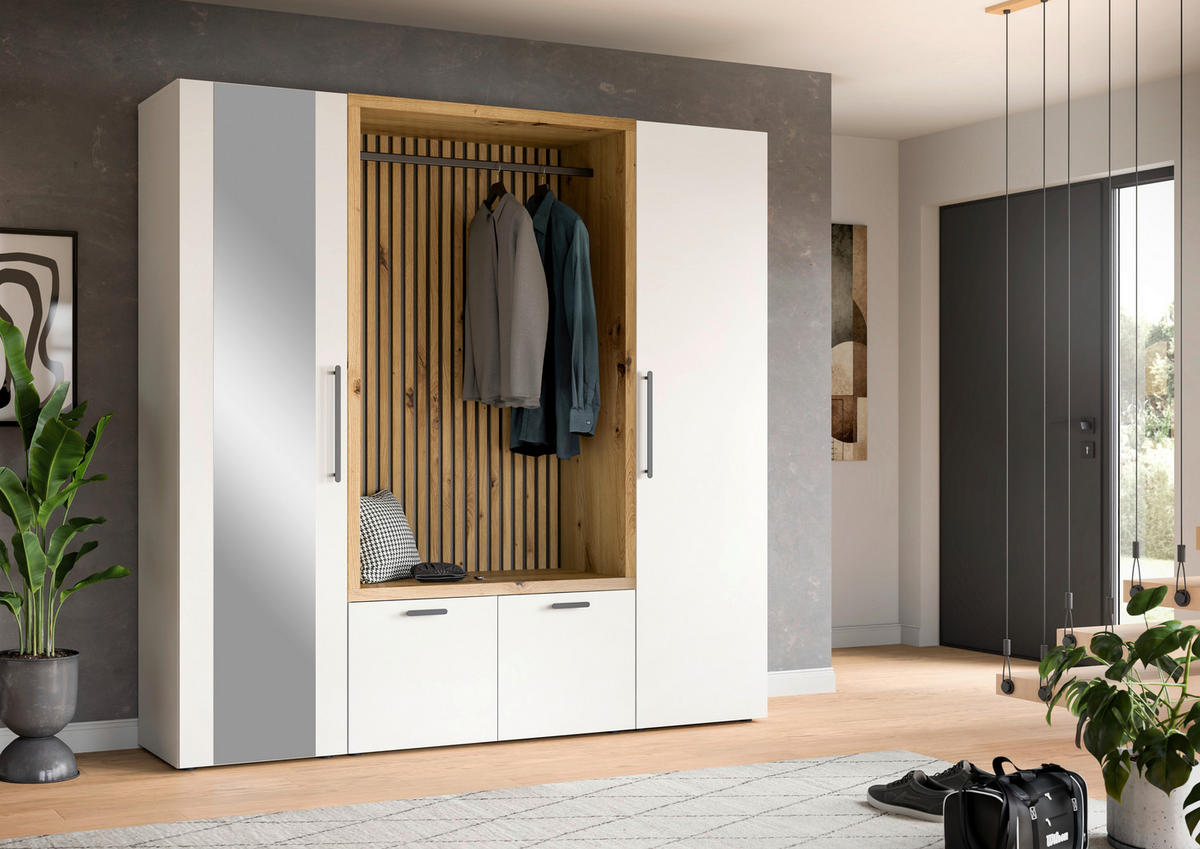 GARDEROB 55/200/47 cm  - vit/svart, Modern, trämaterial/glas (55/200/47cm) - Stylife