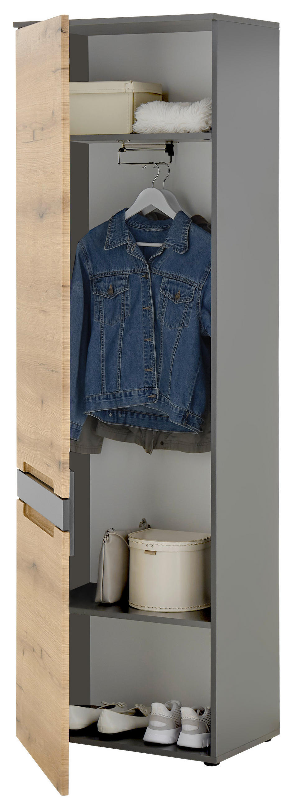 Garderobenschrank Petra Taylor  in 60/192/38 cm  - Eichefarben/Anthrazit, Design, Holzwerkstoff/Kunststoff (60/192/38cm) - Livetastic