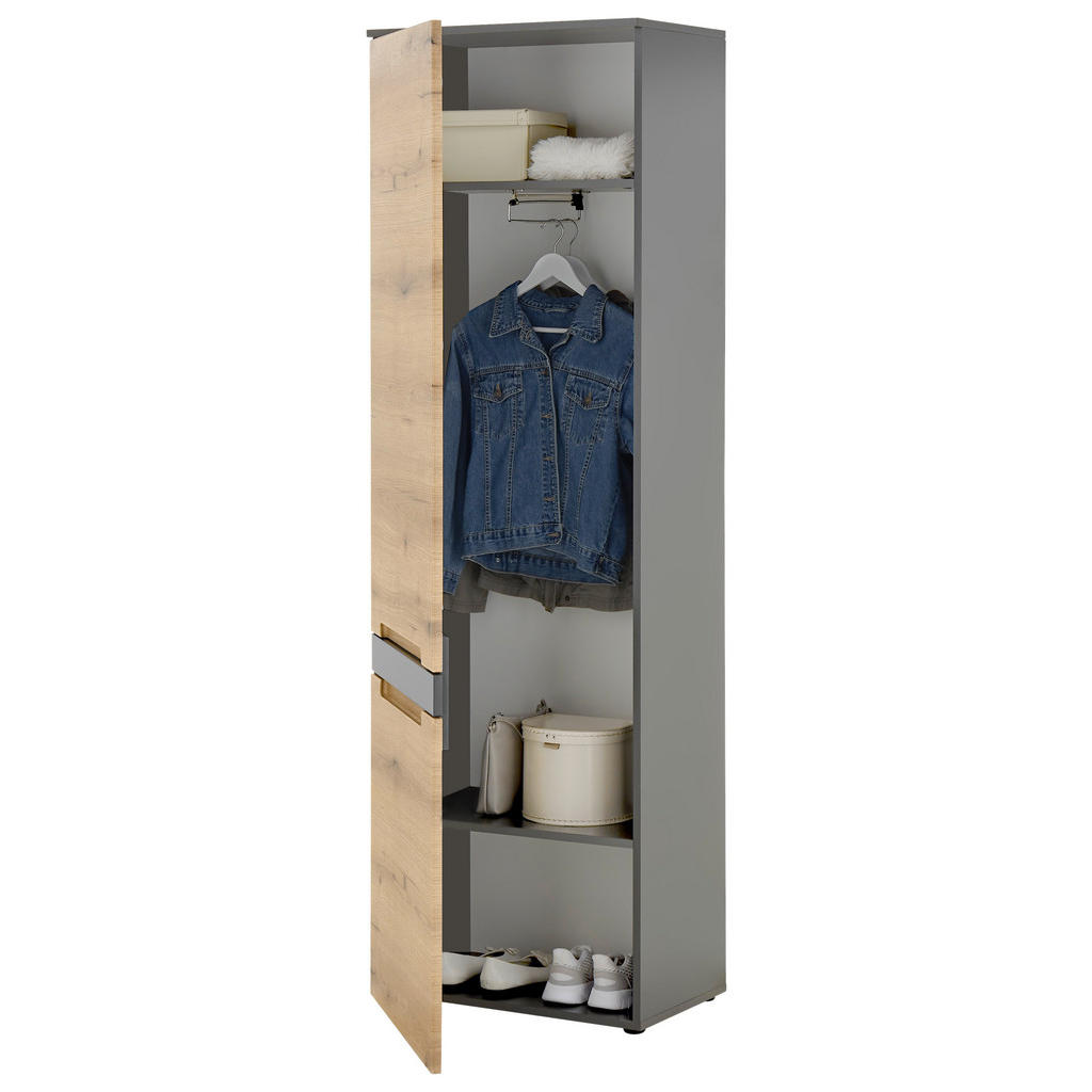Thumbnail - Livetastic Garderobenschrank Taylor, Anthrazit, Eiche, Holzwerkstoff, 2 Fächer, 60x192x38 cm, Beimöbel erhältlich, Garde...