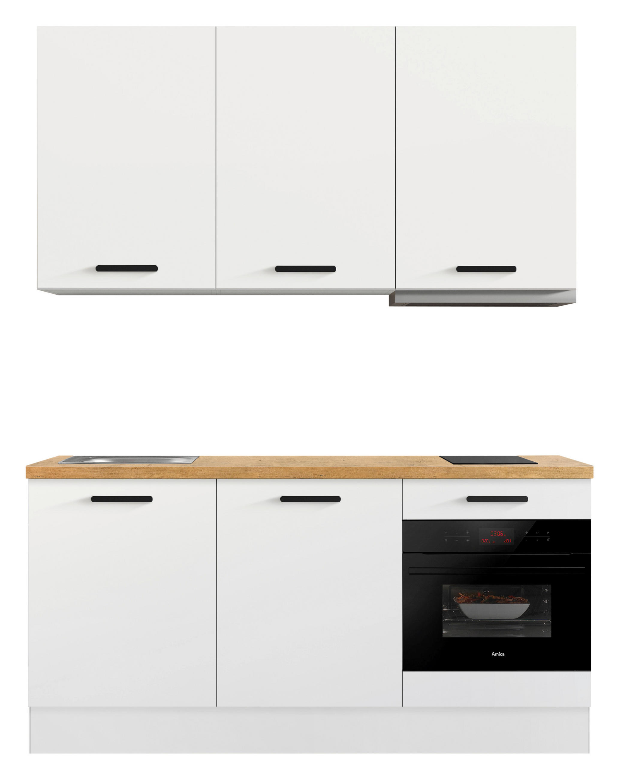 KÜCHENBLOCK 180 cm   in Weiß, Eichefarben  - Eichefarben/Schwarz, Basics, Holzwerkstoff/Metall (180cm) - Impuls