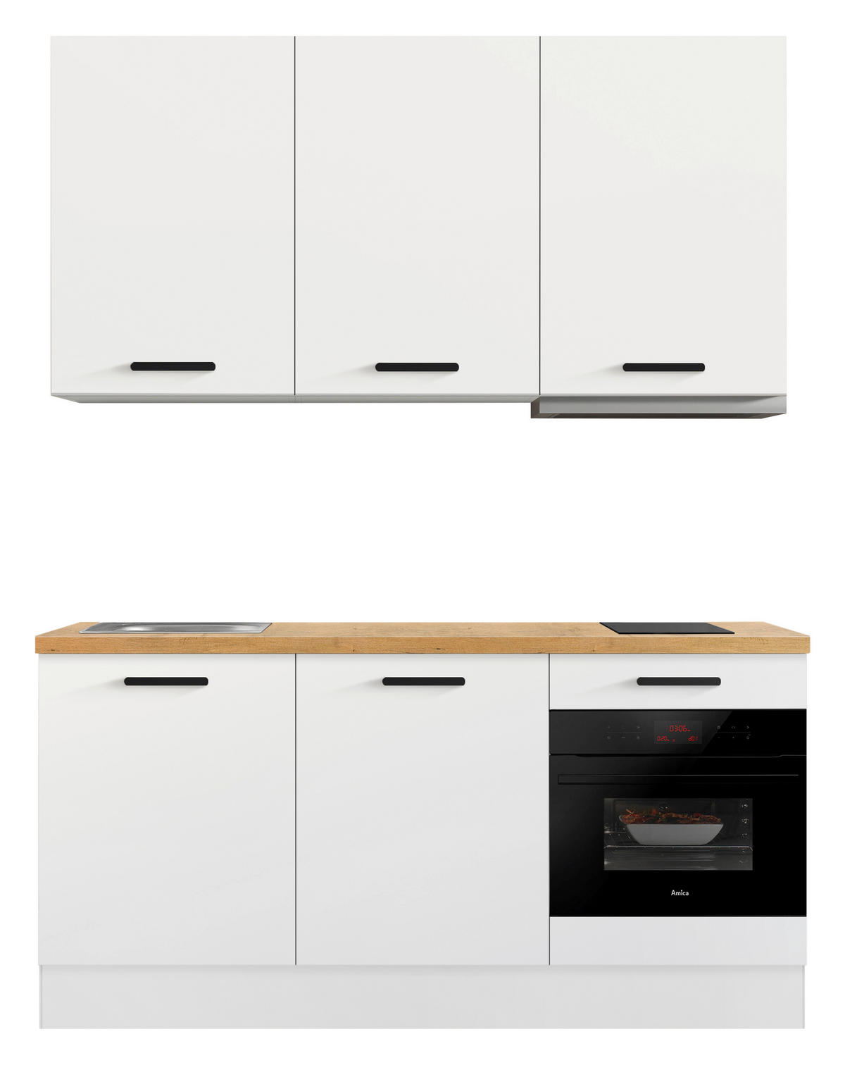 KÜCHENBLOCK 180 cm   in Weiß, Eichefarben  - Eichefarben/Schwarz, Basics, Holzwerkstoff/Metall (180cm) - Impuls