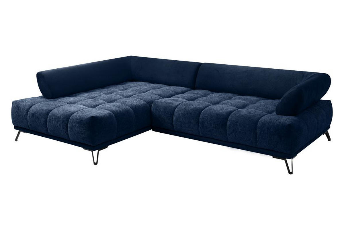 ECKSOFA in Chenille Dunkelblau  - Schwarz/Dunkelblau, Modern, Textil/Metall (184/262cm) - MID.YOU