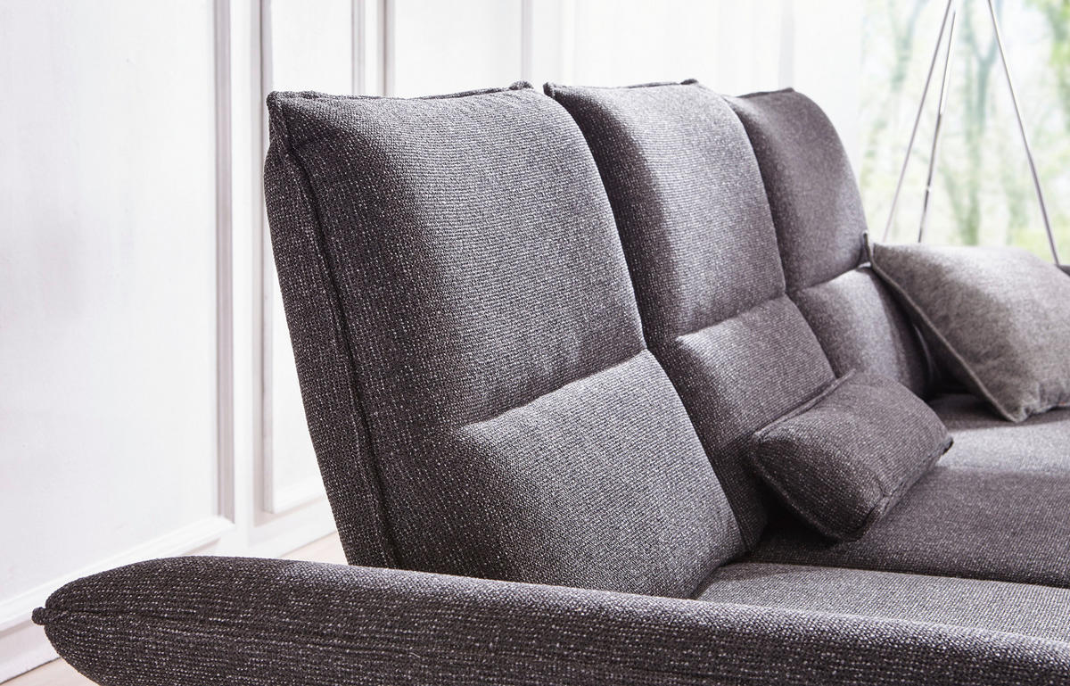 ECKSOFA Webstoff Anthrazit  - Chromfarben/Anthrazit, Design, Textil/Metall (291/164cm) - Chilliano