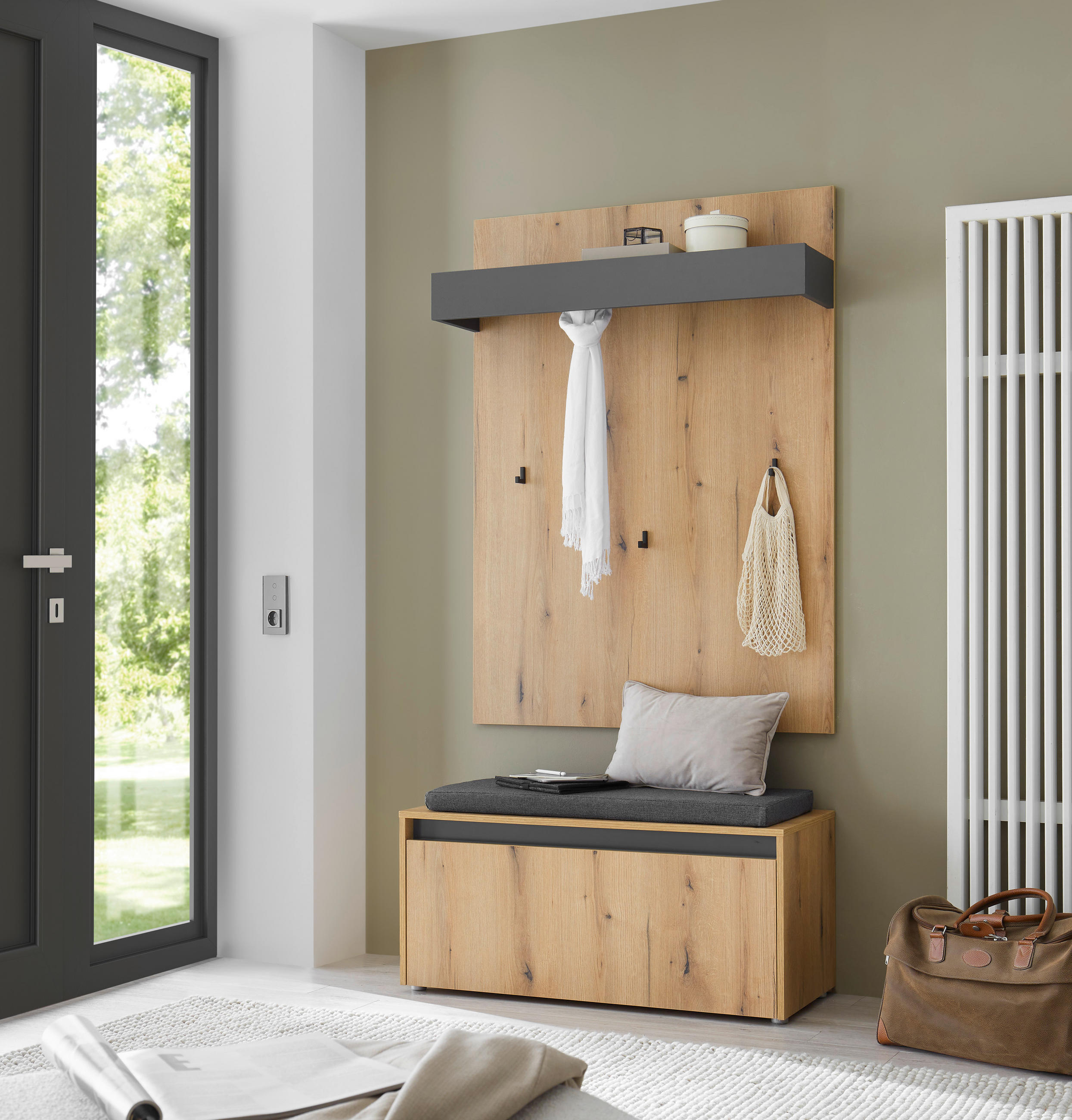 GARDEROBE 3-teilig  in 100/200/40 cm  - Eichefarben/Anthrazit, Design, Holzwerkstoff/Textil (100/200/40cm) - Modante