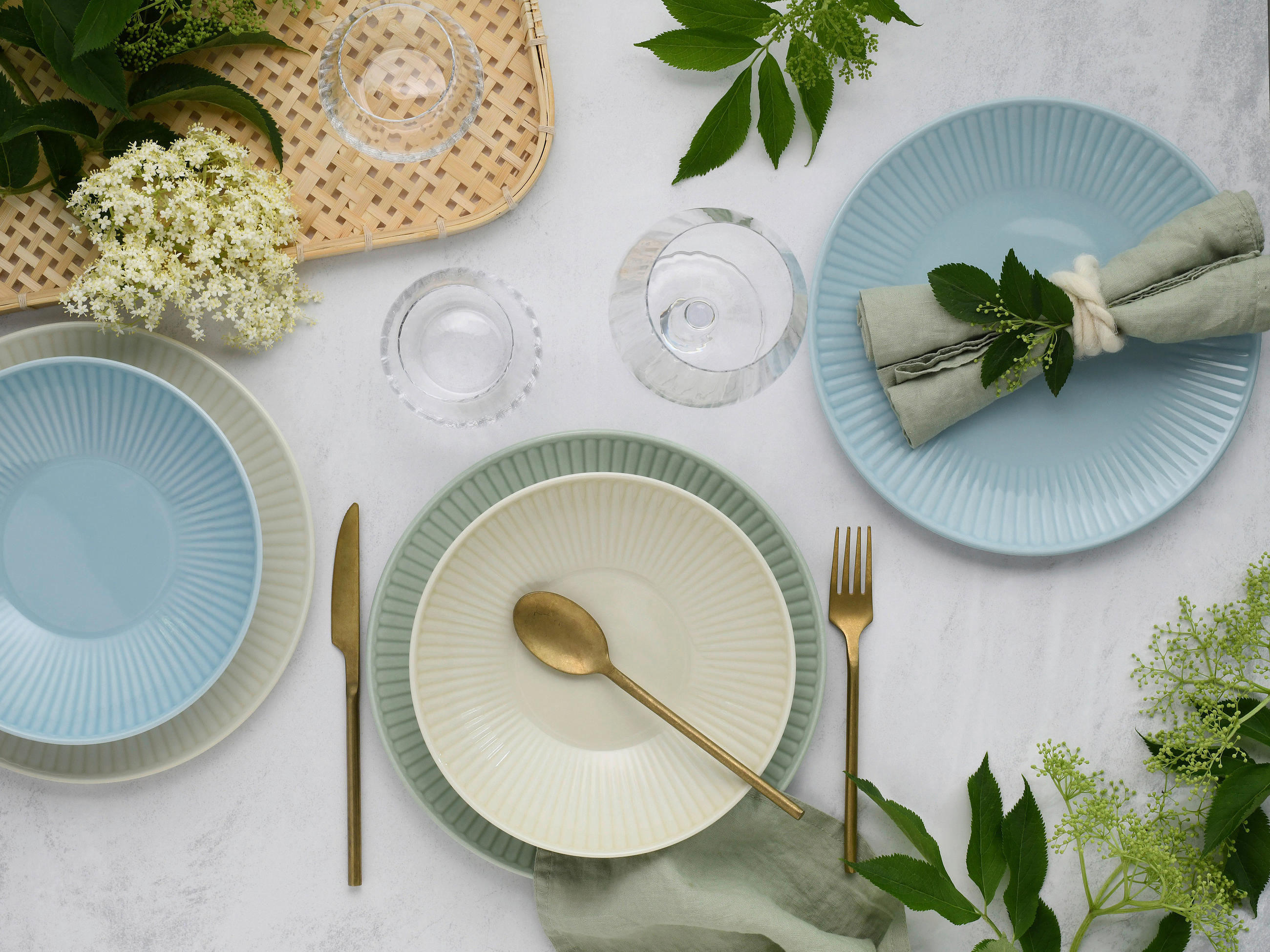 JEDÁLENSKÝ SERVIS, porcelán - krémová/pastelová modrá, Basics, keramika - Creatable